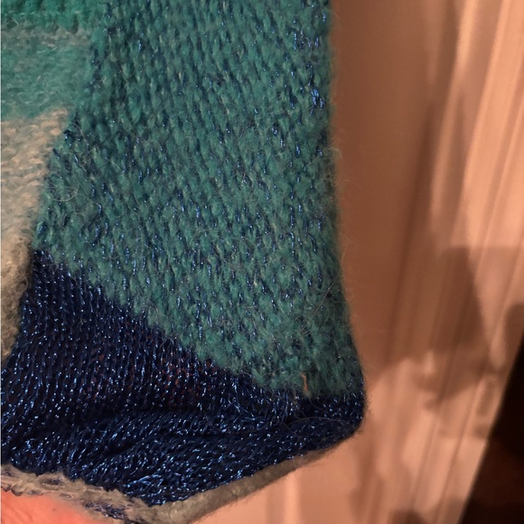 Free People Blue/Green Gradient Soft Alpaca Cowl Neck Cropped Boho Sweater, XS - Picture 8 of 10